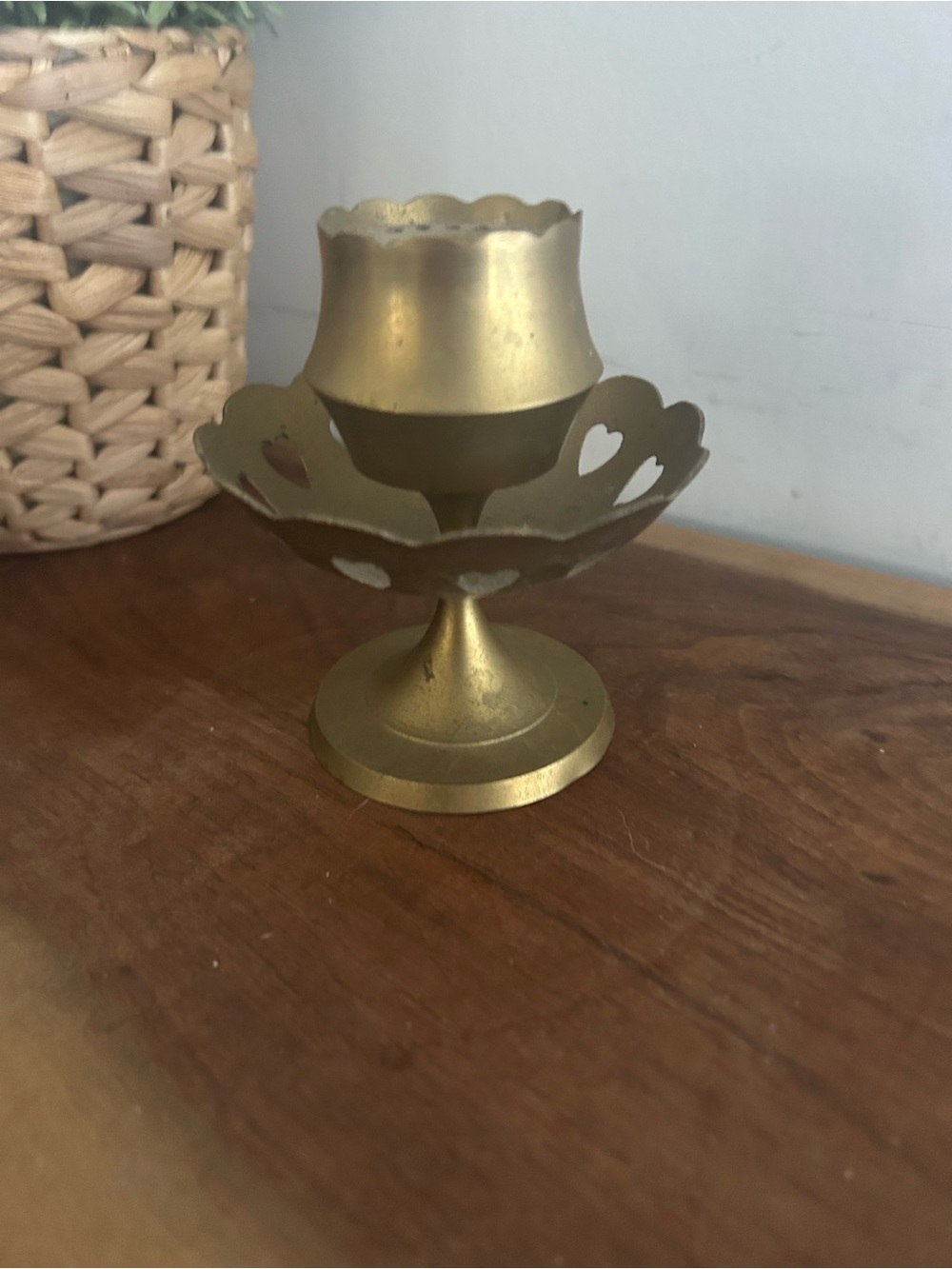 Vintage Brass Incense Holder Heart cutouts